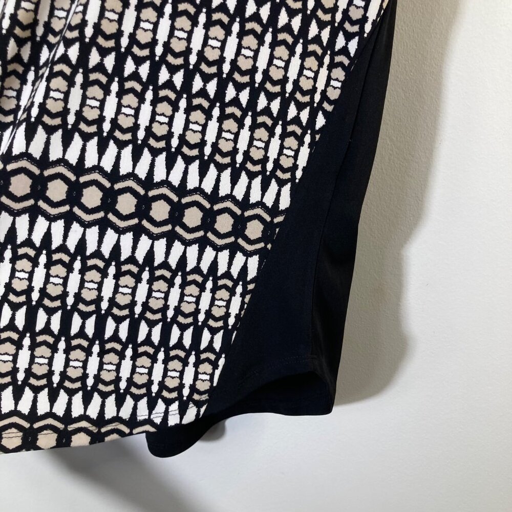 Womens Chicos Geometric Cap Sleeve Top M Black White Beige Polyester Spandex - Picture 5 of 8